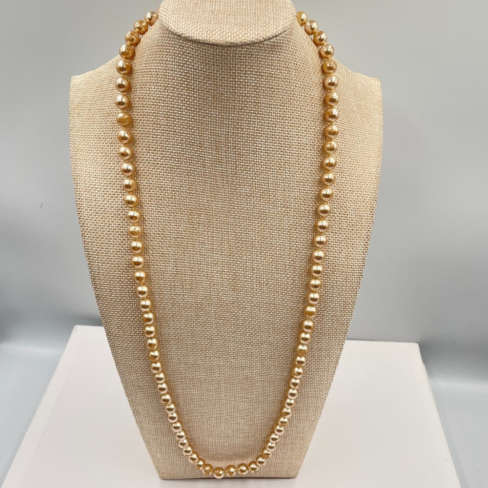 Vintage Champagne Glass Pearl Necklace 30" Opera Length Gold Tone Filigree Clasp